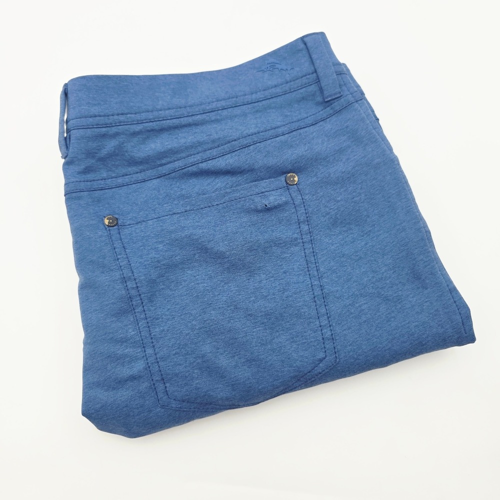 Tommy Bahama Mens 36X30 On Par 5-Pocket Chino Pants Blue Heathered Stretch Read